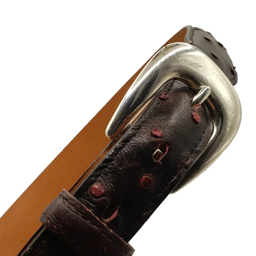 Nocona Dark Brown Red Leather Belt 32 Ostrich Pattern Silver Tone Buckle Western